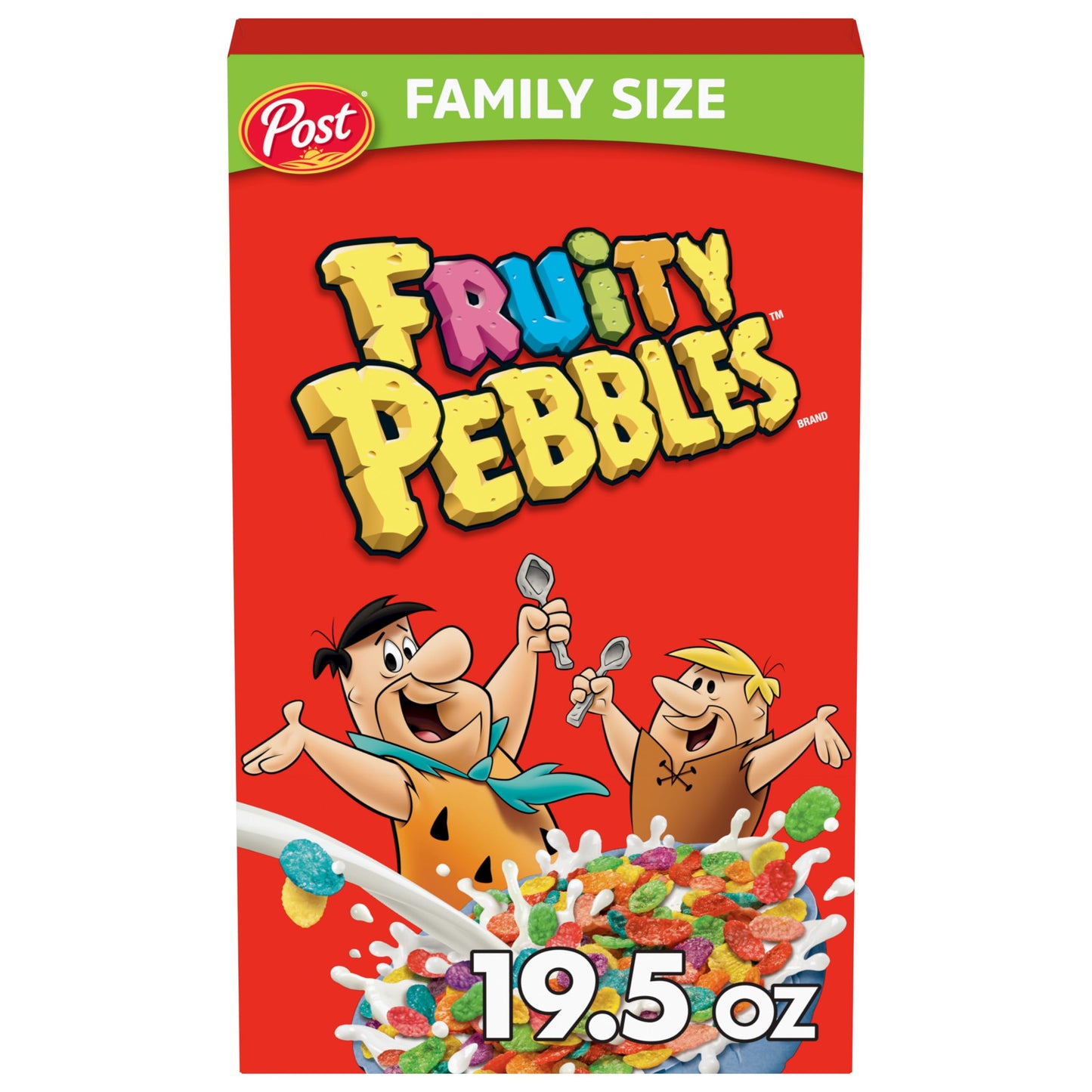 Pebbles Fruity PEBBLES Cereal, Fruity Kids Cereal, Gluten Free Rice Cereal for Kids, 19.5 OZ Family Size Cereal Box