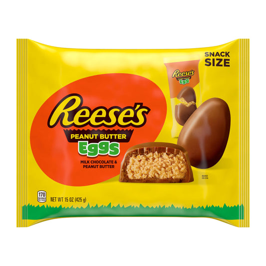 REESE'S Milk Chocolate Snack Size Peanut Butter Eggs, Easter Basket Easter Candy Bag, 15 oz