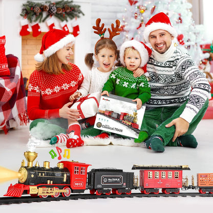 Hot Bee Train Set - Train Toys for Boys Girls w/Smokes, Lights & Sound, Tracks, Toy Train w/Steam Locomotive Engine, Cargo Cars & Tracks, Christmas Train Toys Gifts for 3 4 5 6 7 8+ Year Old Kids