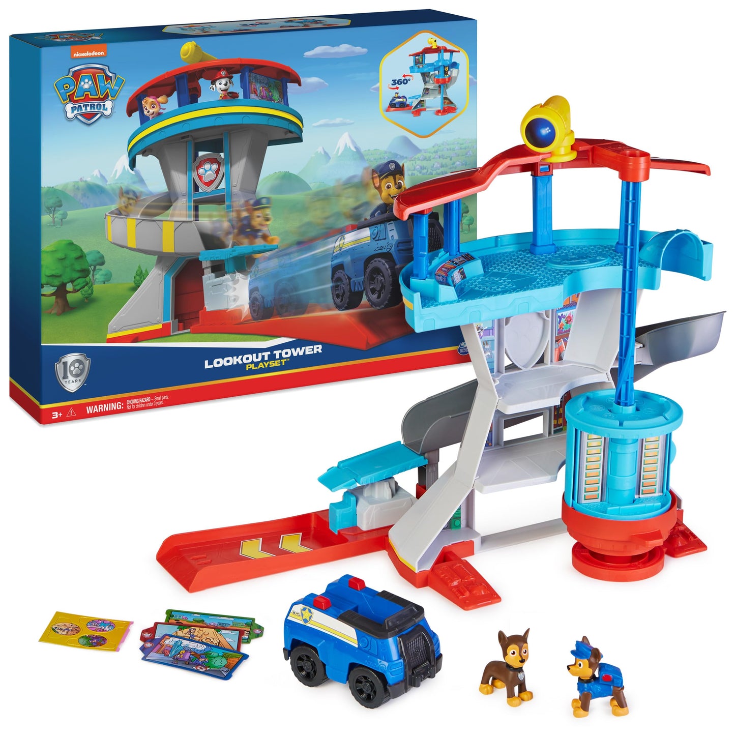 Paw Patrol Lookout Tower Playset with Toy Car Launcher, 2 Chase Action Figures, Chase’s Police Cruiser and Accessories, Kids Toys for Ages 3 and up
