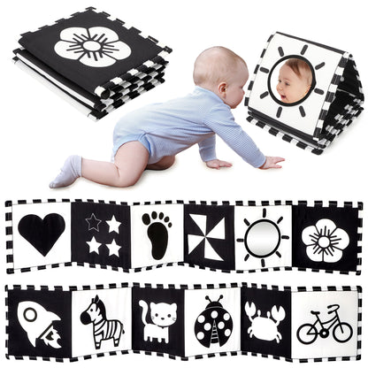 URMYWO Black and White Baby Toys 0-3 Months, High Contrast Newborn Toys 0-3 Months Brain Development, Tummy Time Toys, Soft Baby Book, Infant Toys 0-6-12 Months Visual Stimulation Montessori Toy Gift