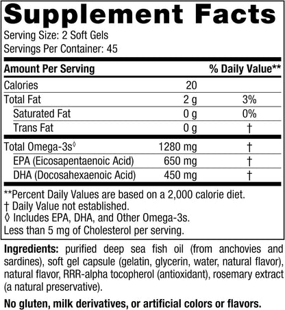 Nordic Naturals Ultimate Omega, Lemon Flavor - 90 Soft Gels - 1280 mg Omega-3 - High-Potency Omega-3 Fish Oil Supplement with EPA & DHA - Promotes Brain & Heart Health - Non-GMO - 45 Servings