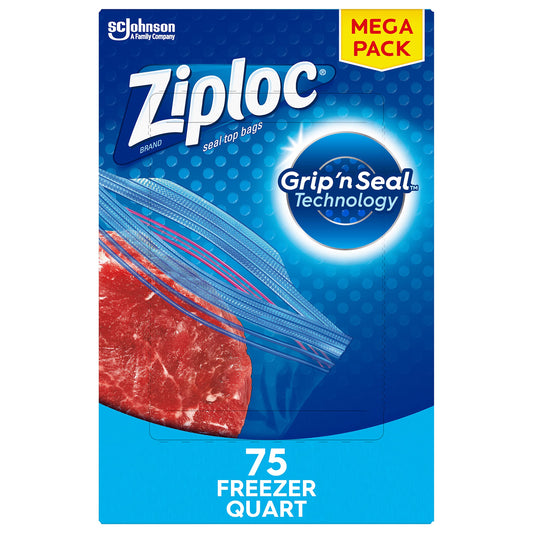 Ziploc Quart Food Storage Freezer Bags, New Stay Open Design with Stand-Up Bottom, Easy to Fill, 75 Count