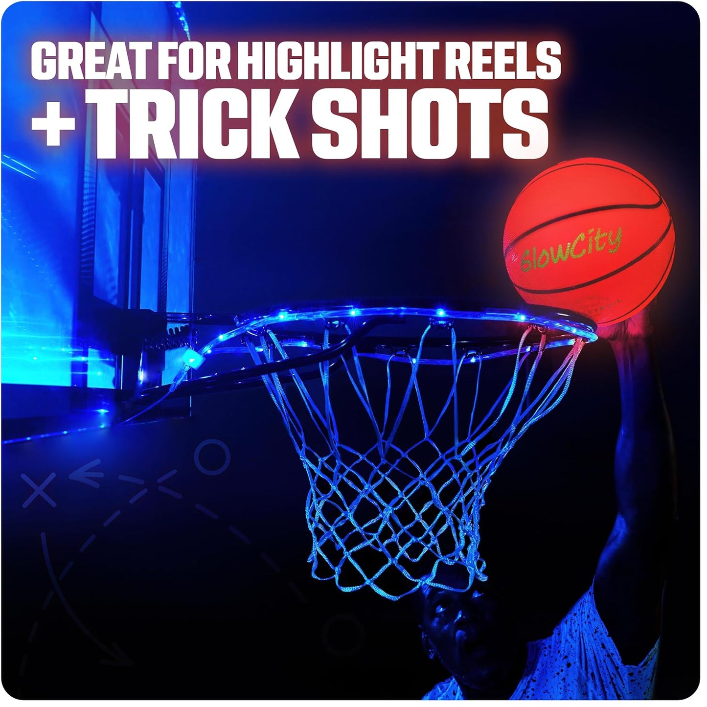 GlowCity Glow in The Dark Basketball for Teen Boy - Glowing Red Basket Ball, Light Up LED Toy for Night Ball Games - Sports Stuff & Gadgets for Kids Age 8 Years Old and Up