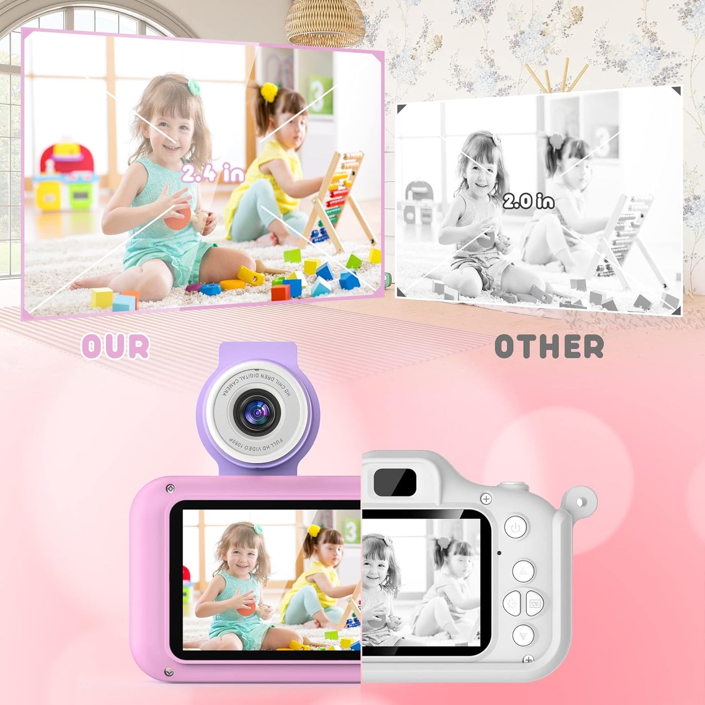 PURULU Kids Camera with 180° Flip-up Lens for Selfie & Video, HD Digital Video Cameras for Toddler with 32GB SD Card, Ideal for 3-8 Years Old Girls Boys on Birthday Christmas Party as Gift