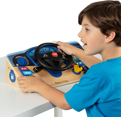 Melissa & Doug Vroom & Zoom Interactive Wooden Dashboard Steering Wheel Pretend Play Driving Toy - Kids Activity Board, Toddler Sensory Toys For Ages 3+