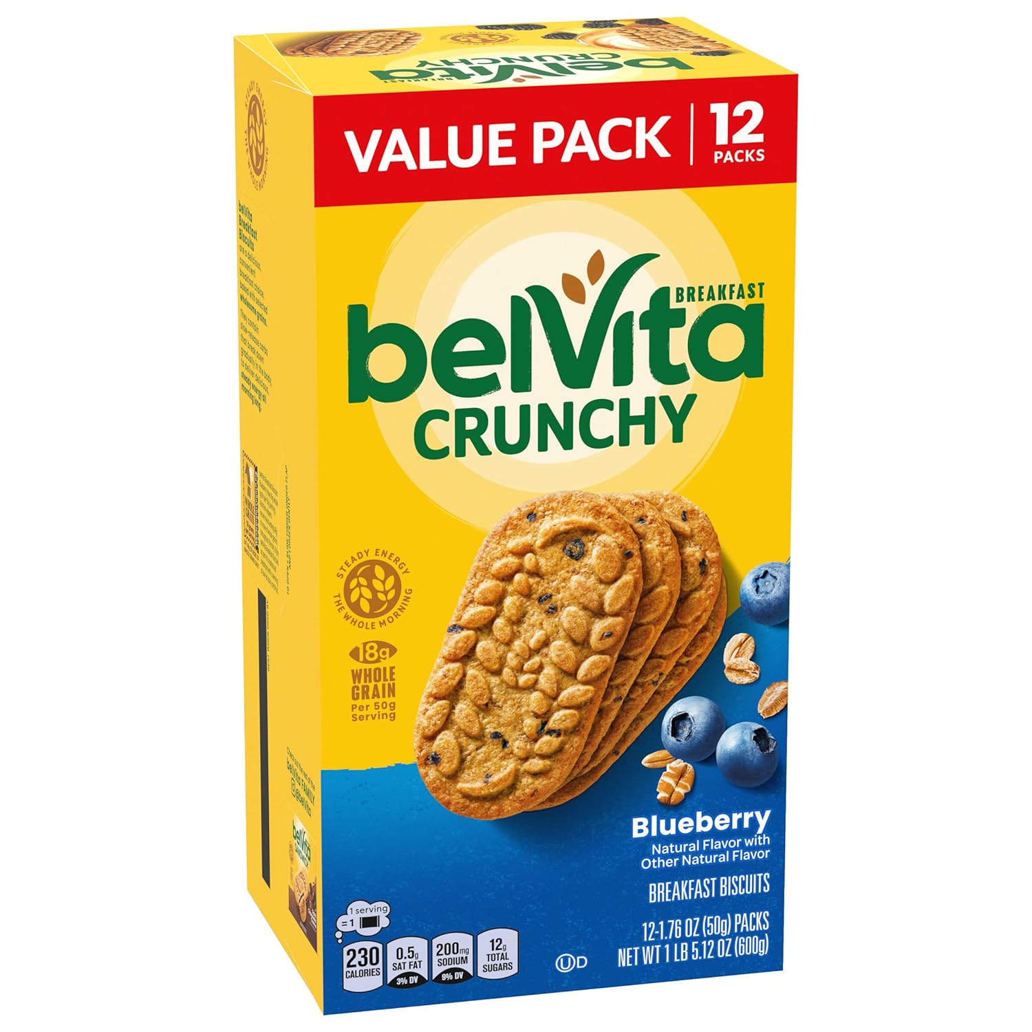 belVita Blueberry Breakfast Biscuits, Value Pack, 12 Packs (4 Biscuits Per Pack)