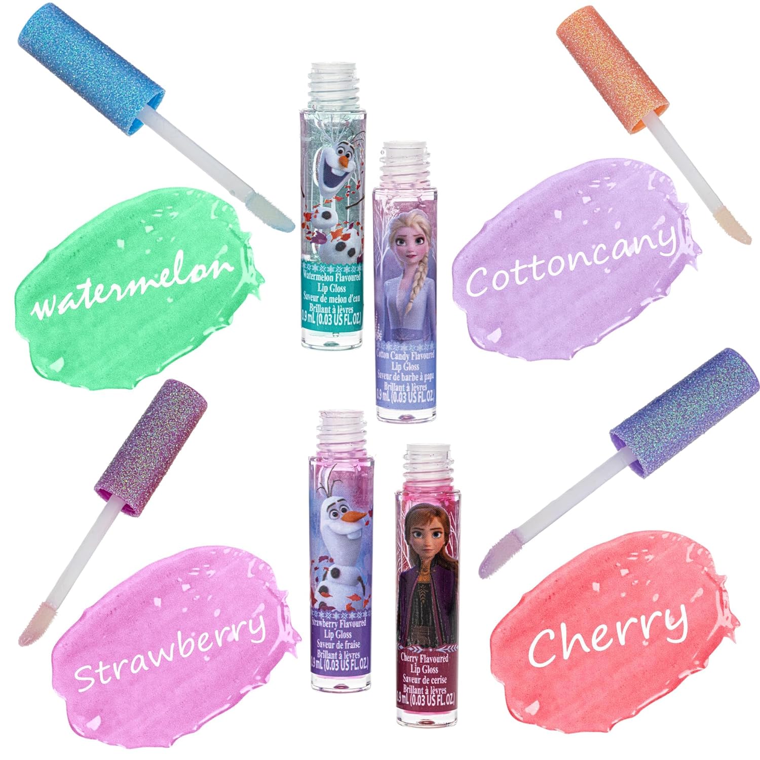 Townley Girl Disney Frozen Plant Based Vegan 7 PC Flavored Lip Gloss Set For Girls – Ideal for Sleepovers, Makeovers, Party Favors and Birthday Gifts! - Age: 3+