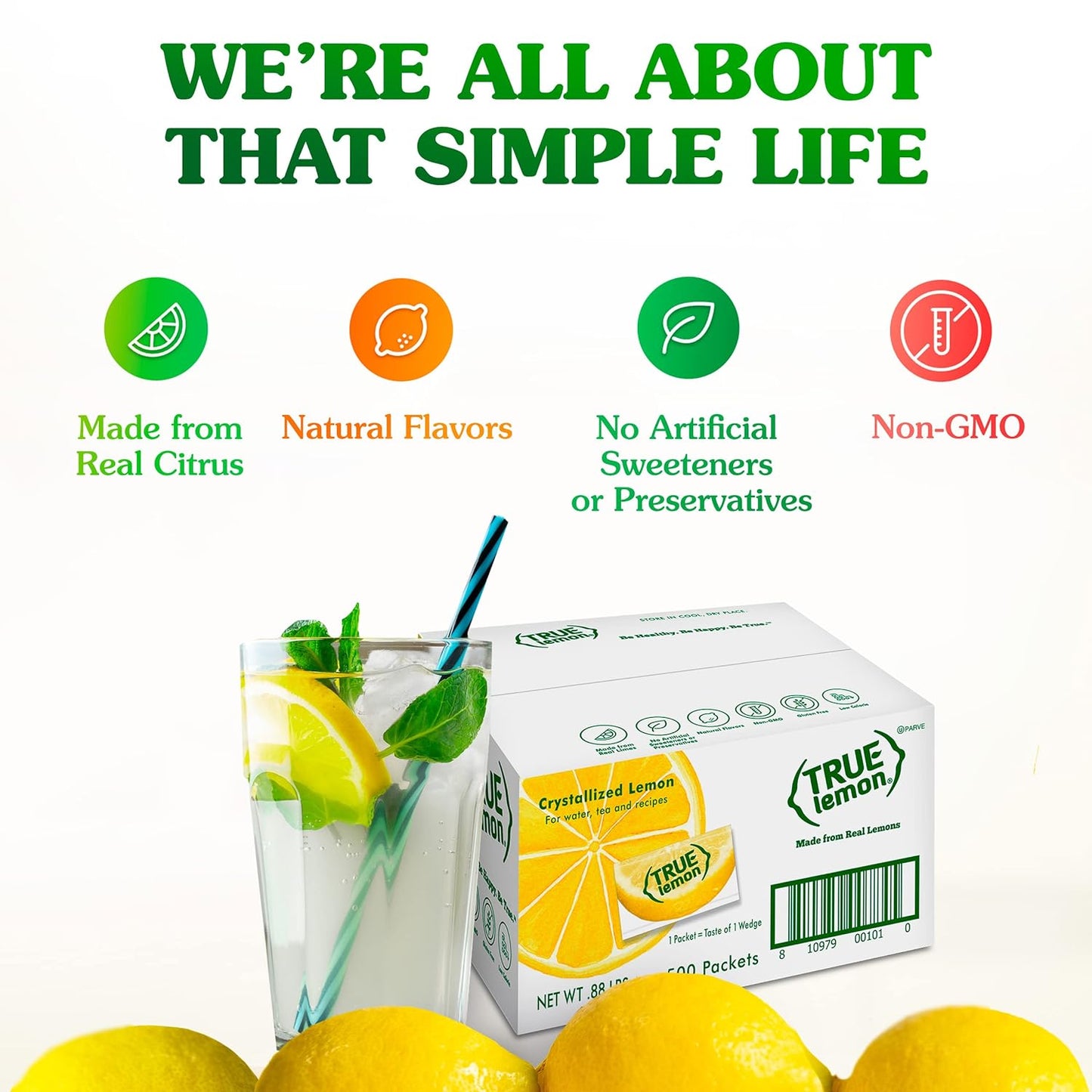 TRUE LEMON Water Enhancer, Bulk Pack, 0 Calorie Drink Mix Packets, Sugar Free, Flavoring, Made with Real Lemons, 500 count (Pack of 1)