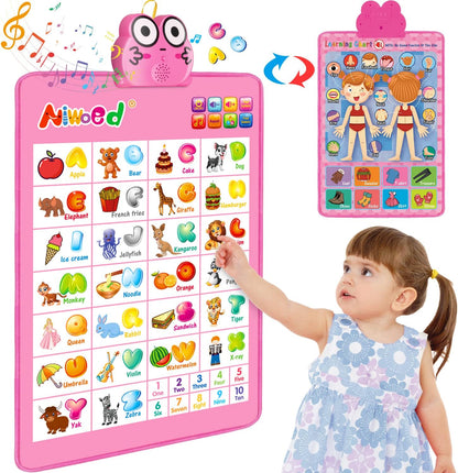 Electronic Interactive Alphabet Wall Chart, Talking ABC & 123s & Music & Learning Poster, Educational Toddlers Toys for 3 4 5 Years Old and Up Boys Girls Gifts, Best for Preschool Boys & Girls(Pink)