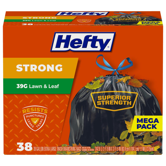 Hefty Strong Lawn & Leaf Trash Bags, 39 Gallon, 38 Count