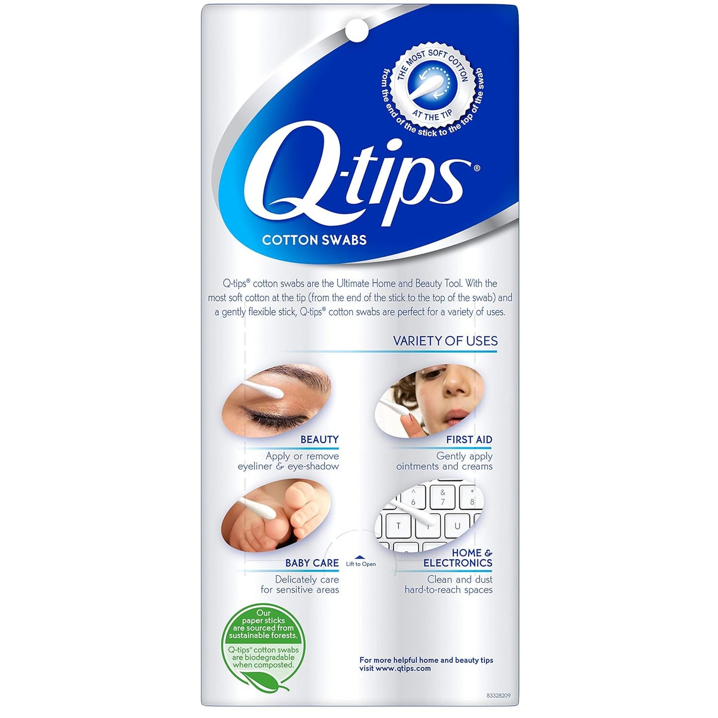 Q-tips Cotton Swabs For Hygiene and Beauty Care Original Cotton Swab Made With 100% Cotton 375 Count