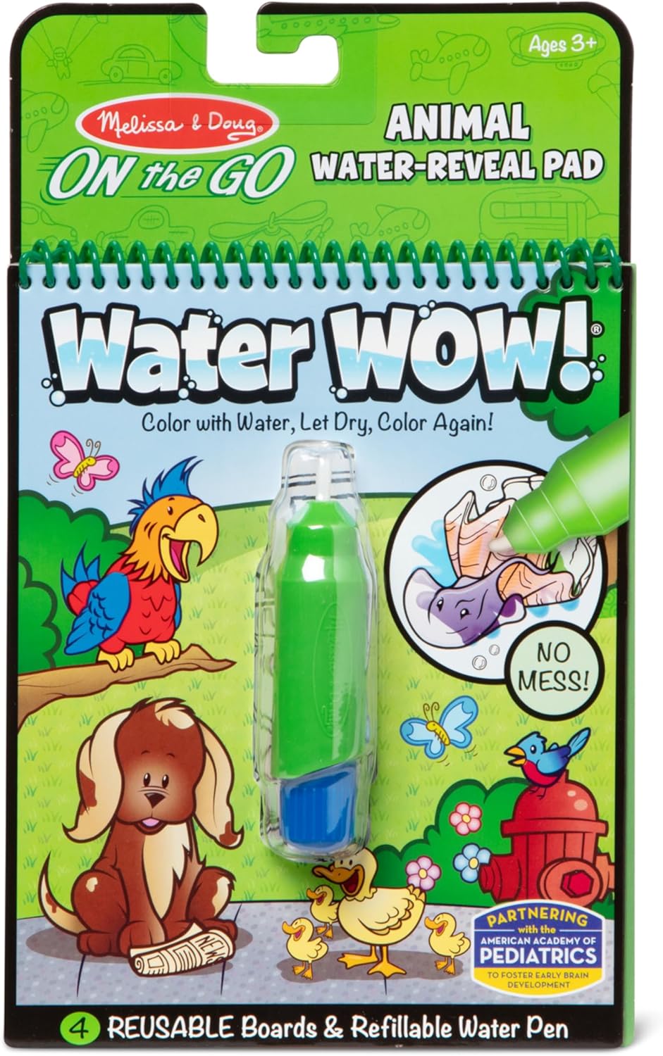 Melissa & Doug On the Go Water Wow! Reusable Water-Reveal Activity Pad - Animals - Stocking Stuffers, Animals, Mess Free Coloring For Toddlers Ages 3+, Travel Toys, 1 Count (Pack of 1)