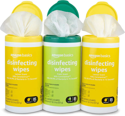 Disinfecting Wipes, Lemon & Fresh Scent, Sanitizes, Cleans, Disinfects & Deodorizes (3 Packs of 85)