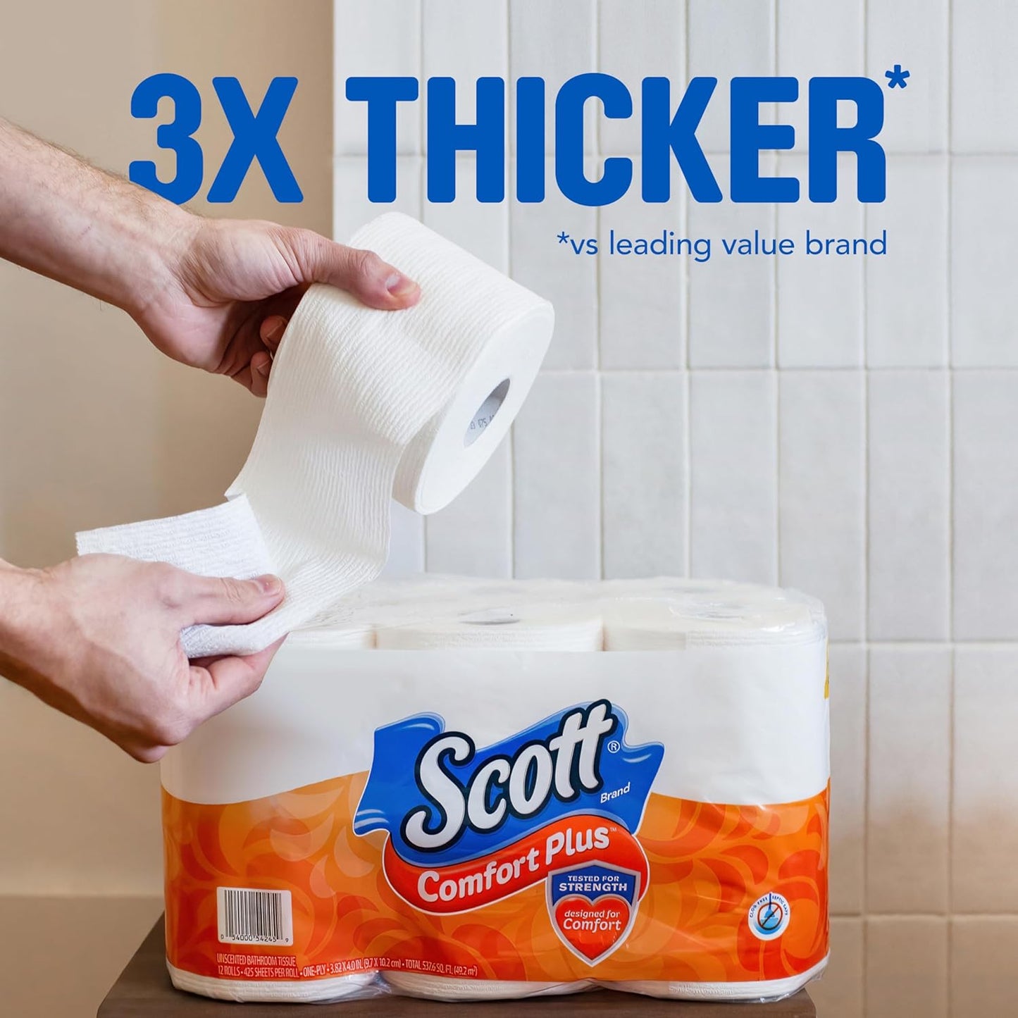 Scott ComfortPlus Toilet Paper, 12 Double Rolls, 231 Sheets per Roll, Septic-Safe, 1-Ply Toilet Tissue