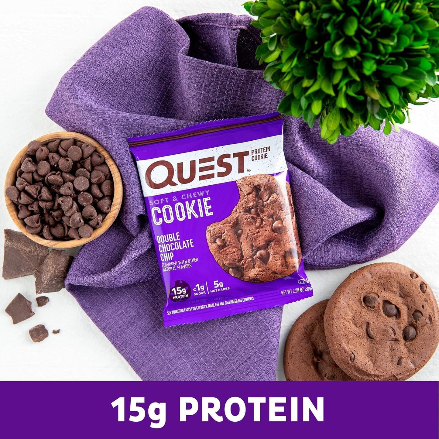 Quest Nutrition Double Chocolate Chip Protein Cookie, High Protein, Low Carb, 12 Count