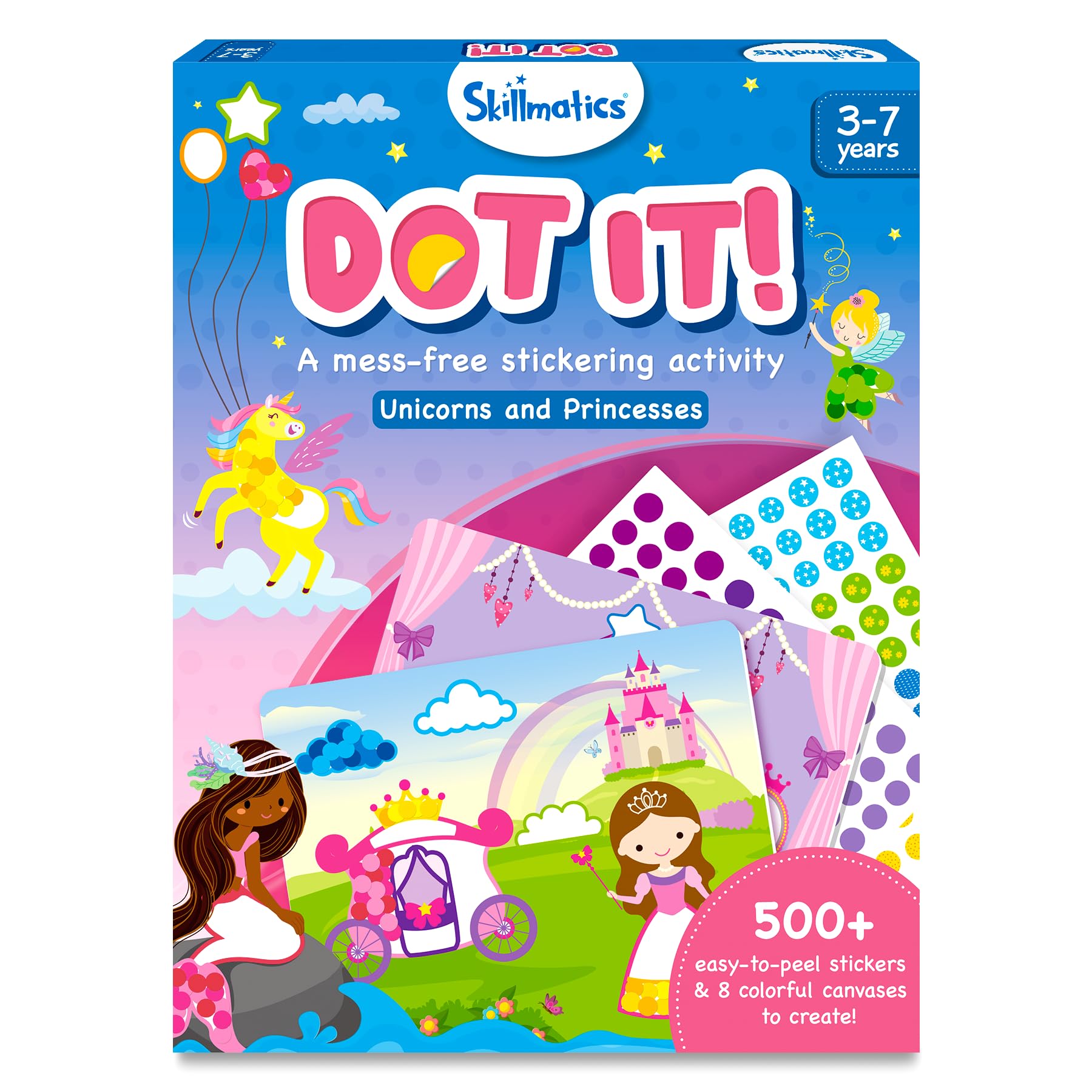Skillmatics Art Activity - Dot It Unicorns & Princesses, No Mess Sticker Art for Kids, Craft Kits, DIY Activity, Gifts for Boys & Girls Ages 3, 4, 5, 6, 7, Stocking Stuffer, Travel Toys for Toddlers