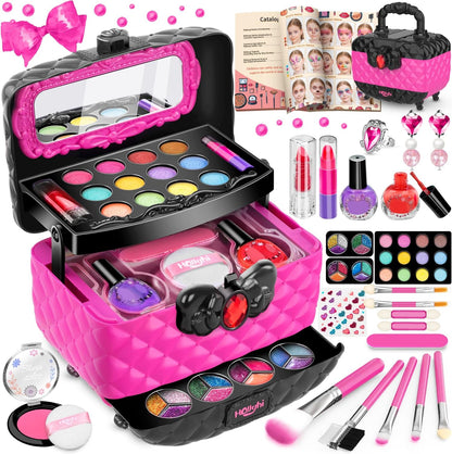 Hollyhi 41 Pcs Kids Makeup Kit for Girl, Washable Makeup Set Toy with Real Cosmetic Case for Little Girls, Pretend Play Makeup Beauty Set Birthday Toys Gift for 3 4 5 6 7 8 9 10 11 12 Years Old Kid