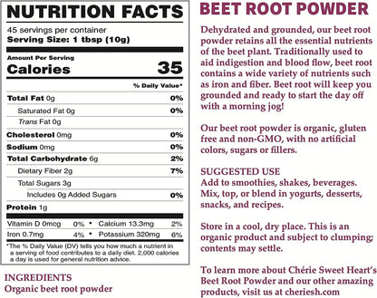 Organic Beet Root Powder (1 LB) by Chérie Sweet Heart, Raw & Non-GMO