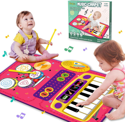 PRAGYM 1 Year Old Girl Gifts, Piano Mat Baby Toys for 1 Year Old Girl, 2 in 1 Toddler Music Mat with Keyboard & Drum, Early Educational Musical Toys First Birthday Gifts for 1 2 Year Old Girls & Boys