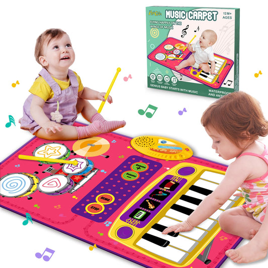 PRAGYM 1 Year Old Girl Gifts, Piano Mat Baby Toys for 1 Year Old Girl, 2 in 1 Toddler Music Mat with Keyboard & Drum, Early Educational Musical Toys First Birthday Gifts for 1 2 Year Old Girls & Boys