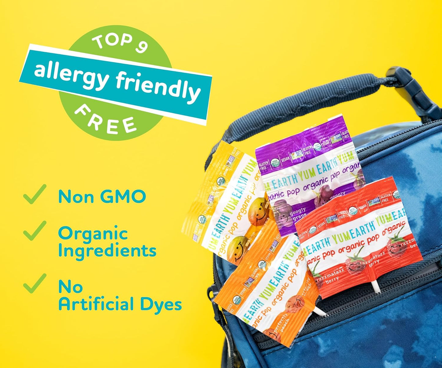 YumEarth Organic Fruit Flavored Pops, 50 Lollipops, Allergy Friendly, Gluten Free, Non-GMO, Vegan, No Artificial Flavors or Dyes