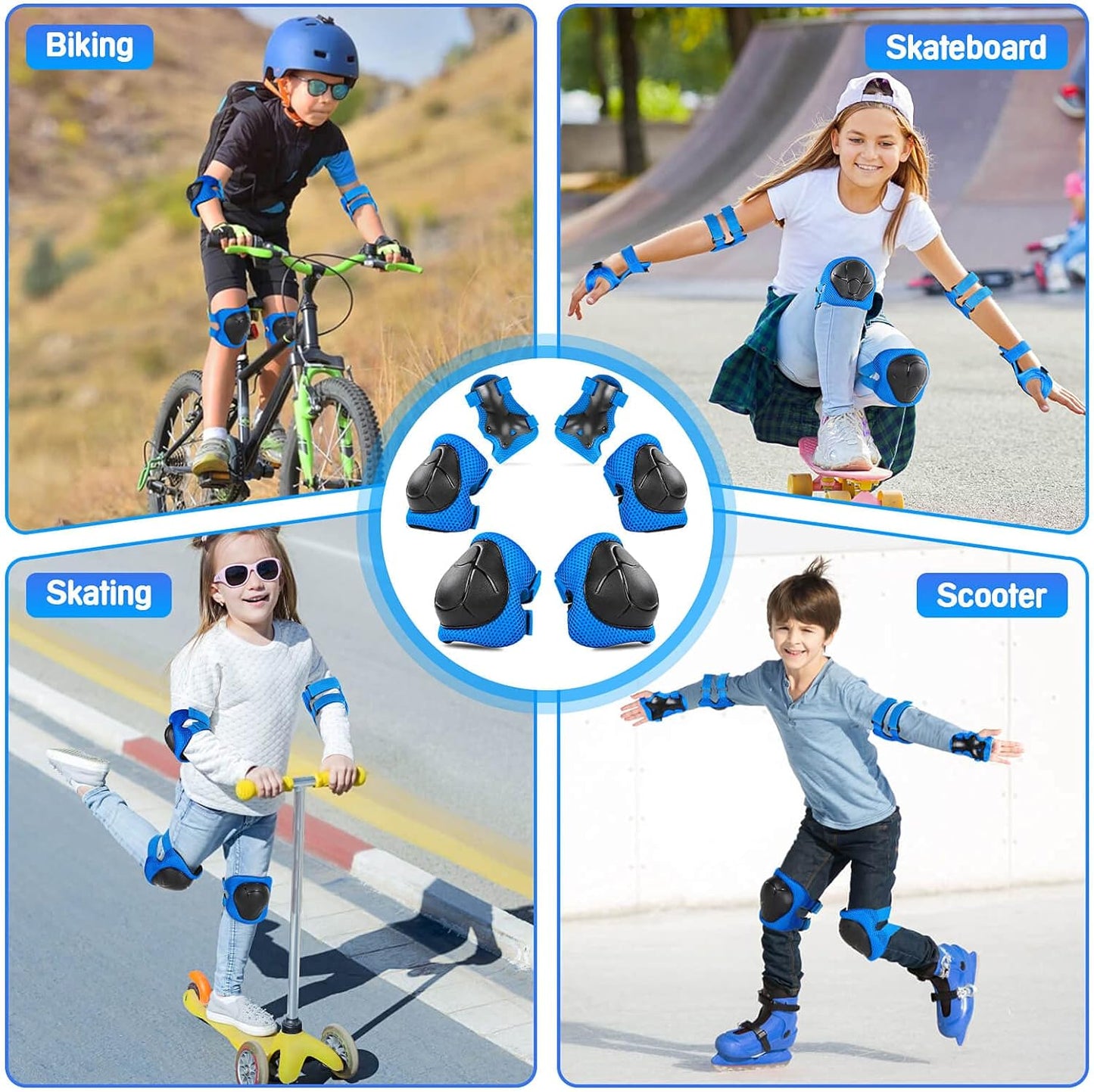 Wemfg Kids Protective Gear Set Knee Pads for Kids 3-14 Years Toddler Knee and Elbow Pads with Wrist Guards 3 in 1 for Skating Cycling Bike Rollerblading Scooter