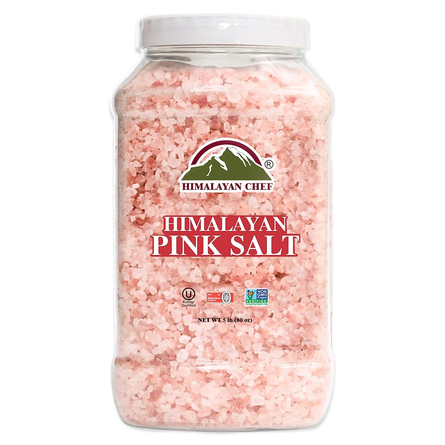 Himalayan Chef Pink Himalayan Salt Coarse Grain, Plastic Jar - 5 lbs. For Refill Grinders