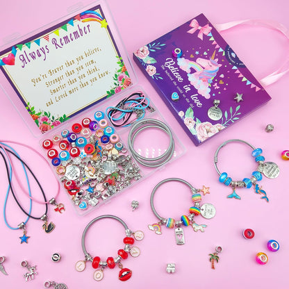 klmars Charm Bracelet Making Kit,Jewelry Making Supplies Beads,Unicorn/Mermaid Crafts Gifts Set for Girls Teens Age 5-12