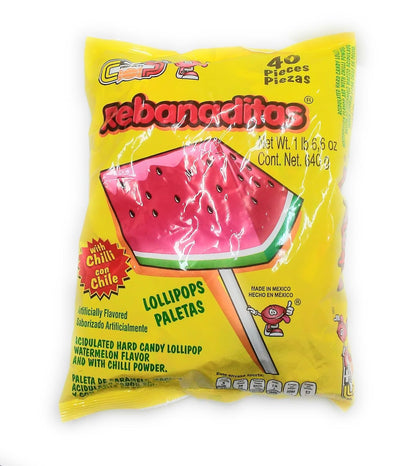 Dulces Vero Vero Rebanadita Paletas Sabor Fresa Con Chile Mexican Hard Candy Chili Pops, 1.5 pounds, 40 Pc