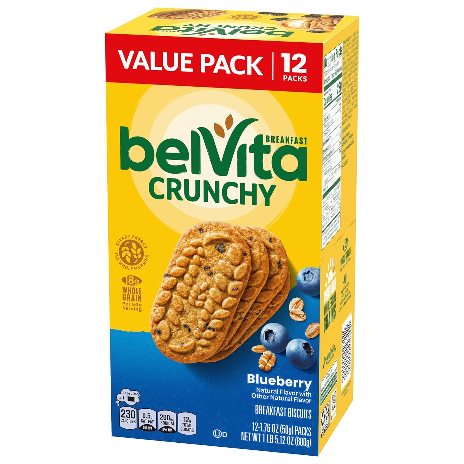 belVita Blueberry Breakfast Biscuits, Value Pack, 12 Packs (4 Biscuits Per Pack)