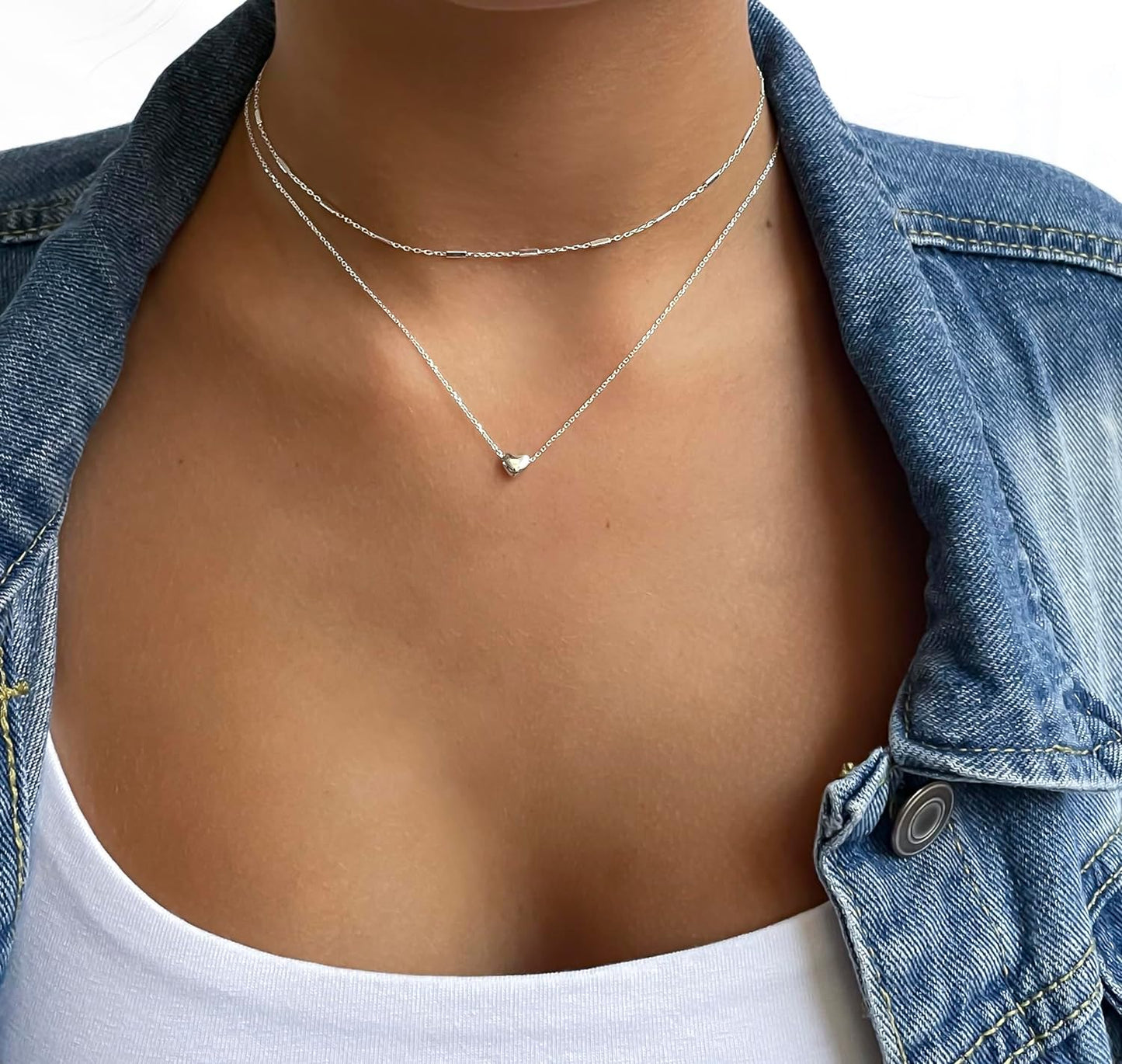 Annika Bella Sterling Silver Heart Necklace, Length 15-17 Inches, 925 Silver Charm Short Necklaces for Women, Teens, and Girls, Minimal Waterproof Hearts Jewelry (Silver heart)