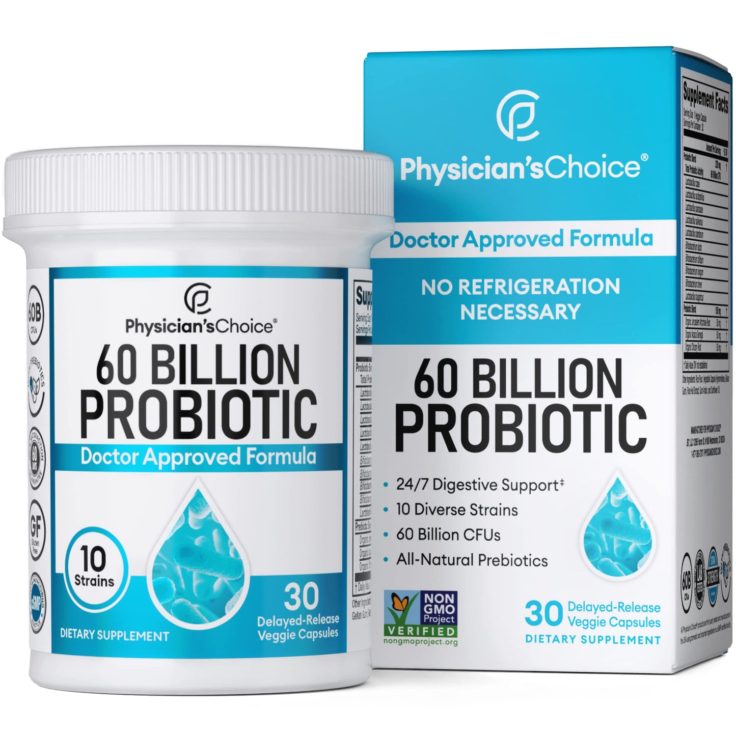 Physician's CHOICE Probiotics 60 Billion CFU - 10 Strains + Organic Prebiotics - Digestive & Gut Health - Supports Occasional Constipation, Diarrhea, Gas & Bloating - For Women & Men - 30ct