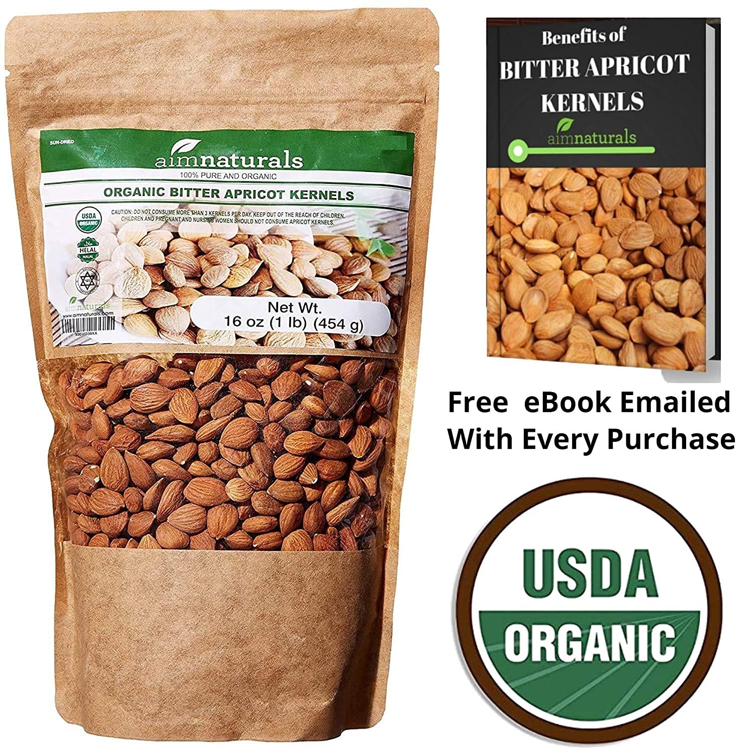 Bitter Apricot Kernels Organic Raw (1LB) -100% USDA Organic Certified – Product of Turkey (Free Electronic Book)