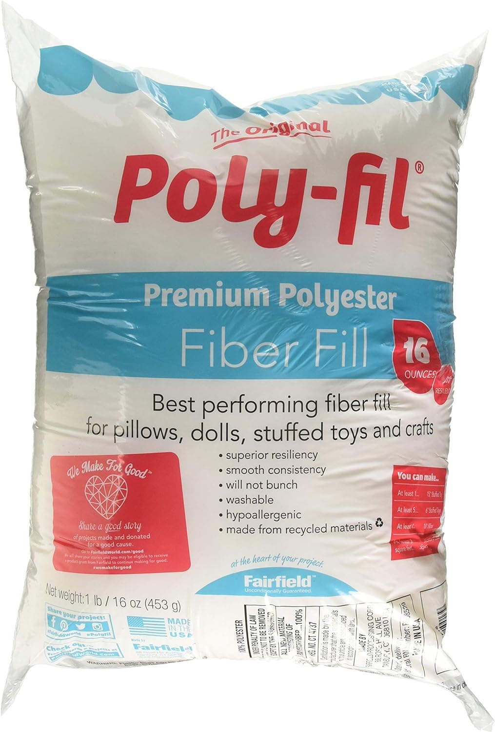 Fairfield The Original Fil Polyester Poly-Fill, 16 oz, White