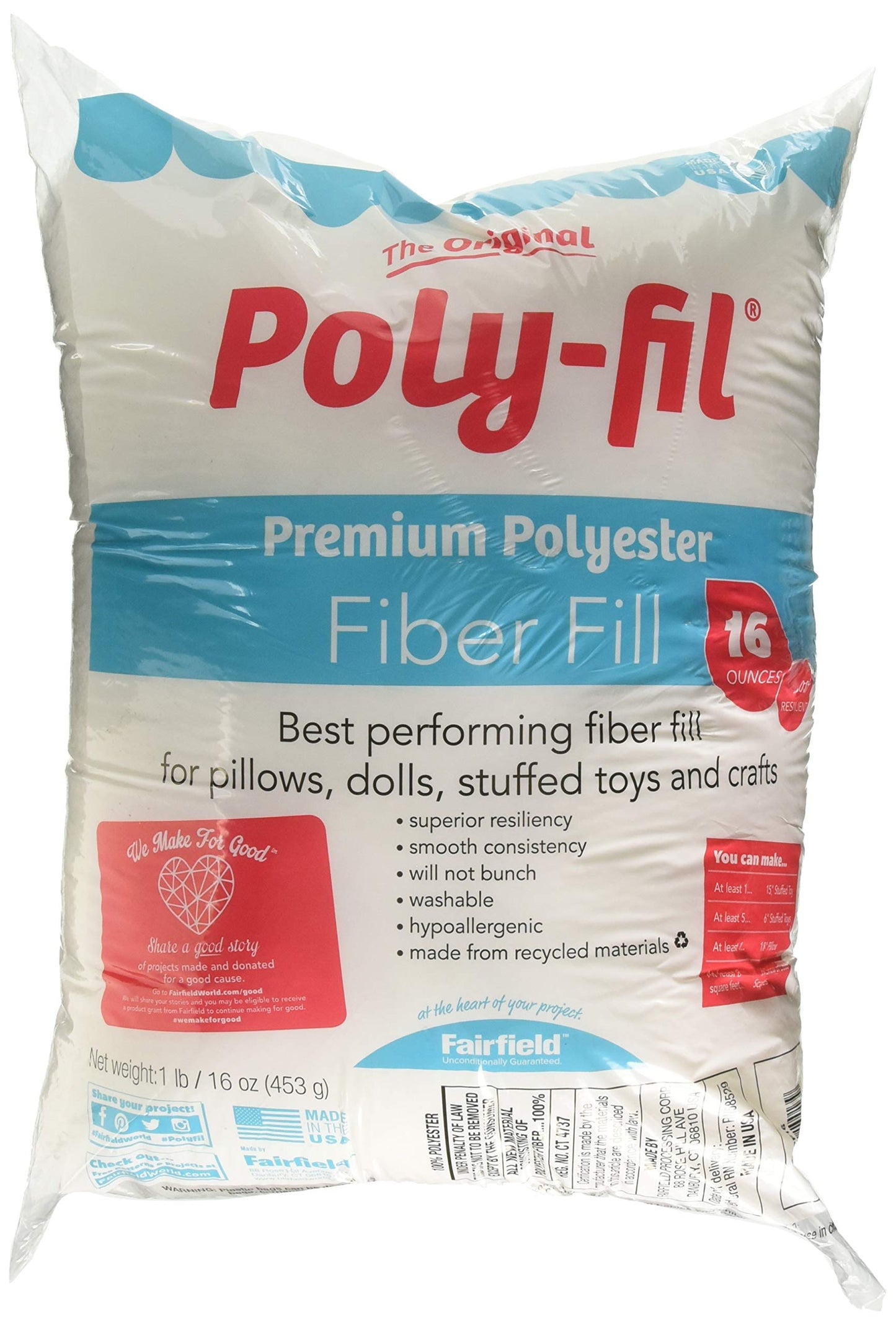 Fairfield The Original Fil Polyester Poly-Fill, 16 oz, White