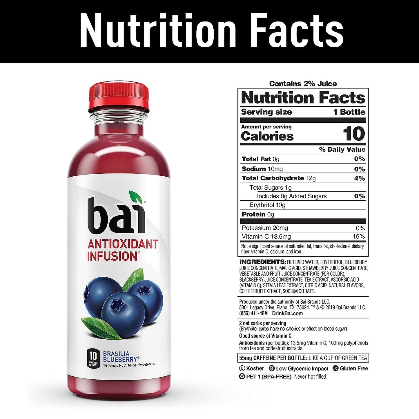 Bai Flavored Water, Safari Variety Pack, Antioxidant Infused Drinks, 3 Each of Brasilia Blueberry, Costa Rica Clementine, Malawi Mango, Zambia Bing Cherry,18 Fl Oz Bottles (Pack of 12)