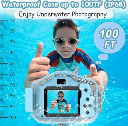 Agoigo Kids Waterproof Camera Toys for 3-12 Year Old Boys Girls Christmas Birthday Gifts Underwater Sports HD Children Digital Action Camera 2 Inch Screen with 32GB Card (Blue)