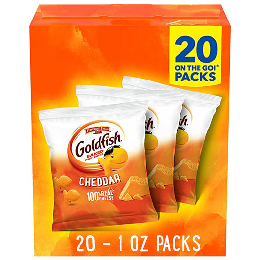 Goldfish Cheddar Cheese Crackers, Baked Snack Crackers, 1 oz On-the-Go Snack Packs, 20 Count Box