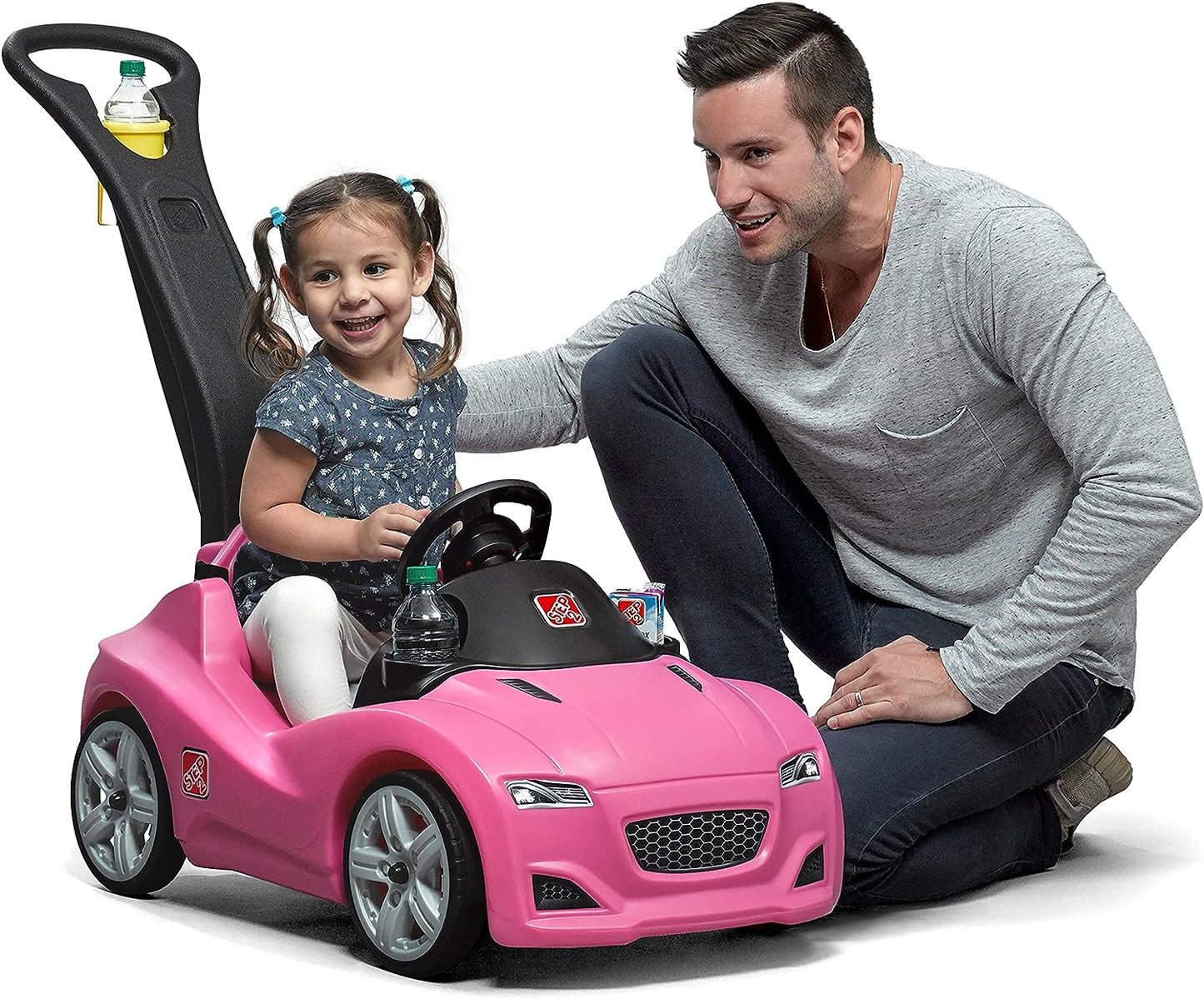 Step2 Whisper Ride Cruiser Kids Push Car, Ride On Car, Seat Belt and Horn, Toddlers 18 - 48 months, Easy Storage, Pink, Large