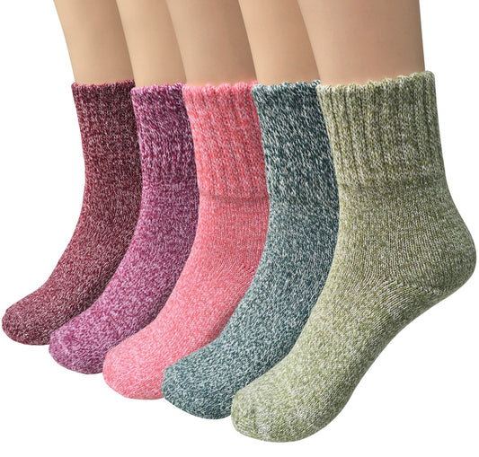 Loritta 5 Pairs Womens Wool Socks Thick Knit Vintage Winter Warm Cozy Crew Socks Gifts