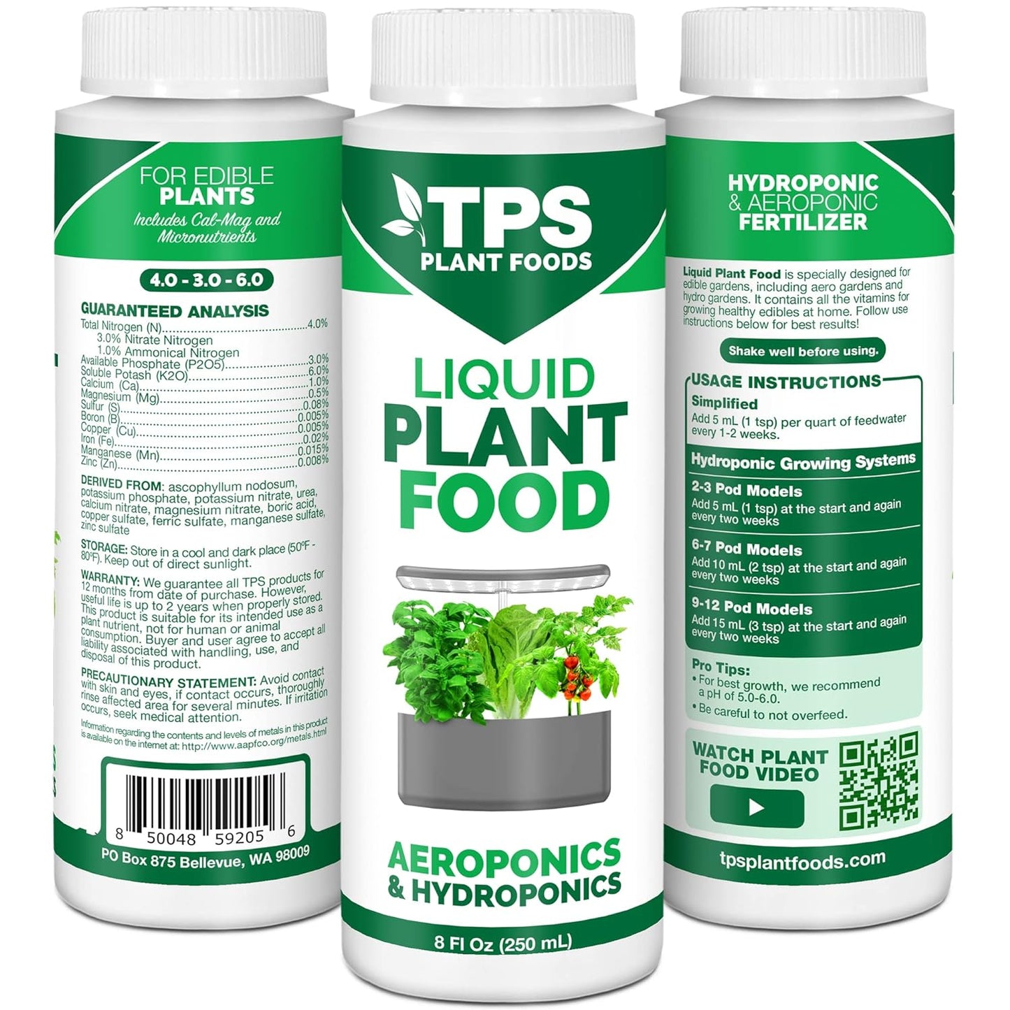 Liquid Plant Food for use in AeroGarden, IDOO and Hydroponic Growing Systems, Liquid Fertilizer 8 oz (250mL)