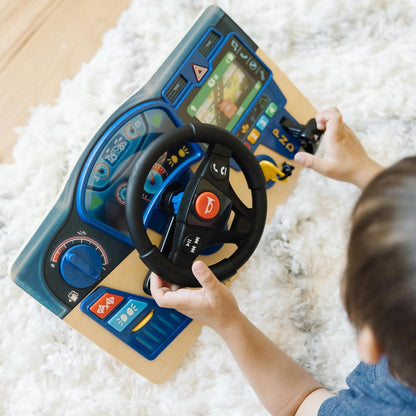 Melissa & Doug Vroom & Zoom Interactive Wooden Dashboard Steering Wheel Pretend Play Driving Toy - Kids Activity Board, Toddler Sensory Toys For Ages 3+