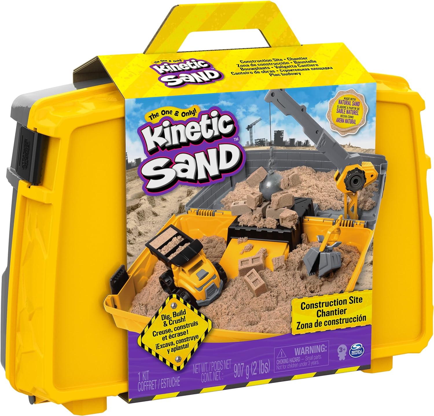 Kinetic Sand, Construction Site Folding Sandbox with Toy Truck and 2lbs of Play Sand, Sensory Toys, for Kids Ages 3 and up