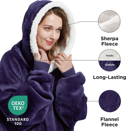 Bedsure Wearable Blanket Hoodie with Sleeves - Sherpa Hooded Blanket Adult as Warm Gifts for Mom Women Girlfriend Men, Winter Sweatshirt Blanket with Giant Pocket Purple (Standard, Ultra Violet)