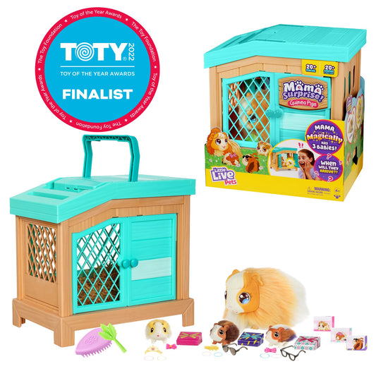 Little Live Pets - Mama Surprise | Soft, Interactive Guinea Pig and her Hutch, and her 3 Babies. 20+ Sounds & Reactions. for Kids Ages 4+, Multicolor, 7.8 x 11.93 x 11.38 inches