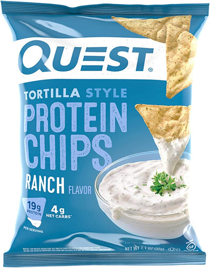 Quest Nutrition Tortilla Style Protein Chips, Ranch, Baked, 19g Protein, Low Carb, Gluten Free, 1.1 Ounce (Pack of 12)