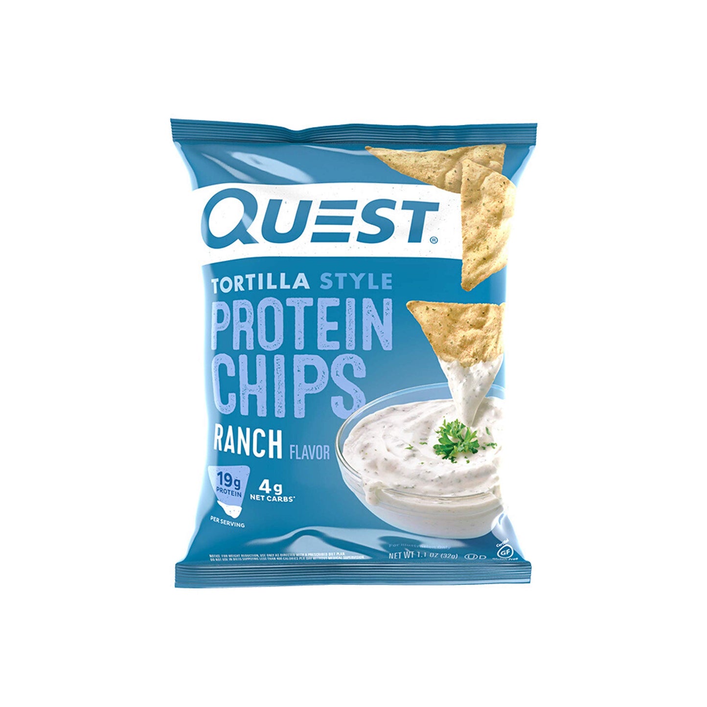 Quest Nutrition Tortilla Style Protein Chips, Ranch, Baked, 19g Protein, Low Carb, Gluten Free, 1.1 Ounce (Pack of 12)