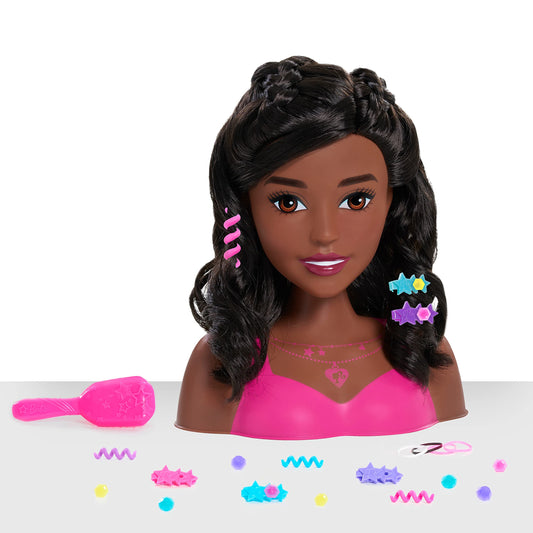 Barbie Fashionistas 8-Inch Styling Head, Dark Brown, 20 Pieces Include Hair Accessories for Kids, Toys for Ages 3 Up by Just Play