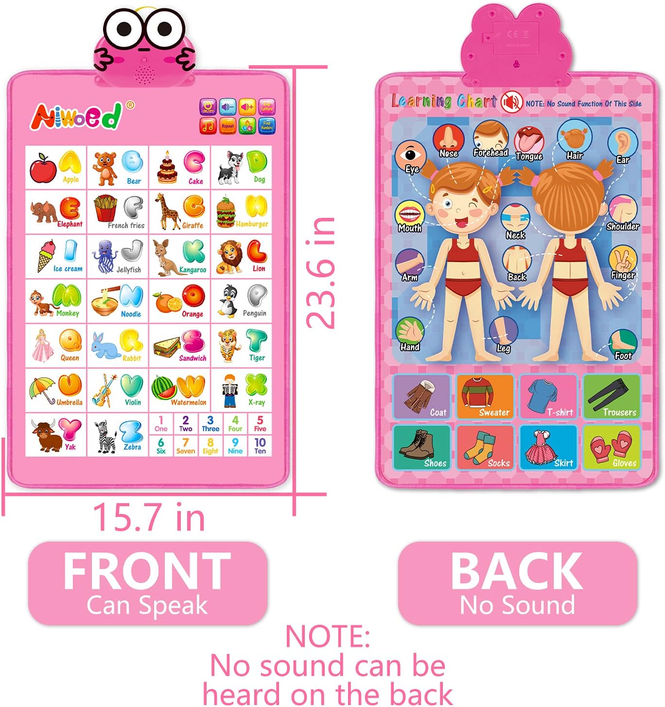 Electronic Interactive Alphabet Wall Chart, Talking ABC & 123s & Music & Learning Poster, Educational Toddlers Toys for 3 4 5 Years Old and Up Boys Girls Gifts, Best for Preschool Boys & Girls(Pink)